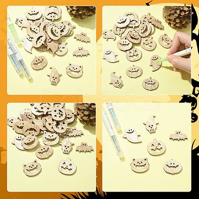 25Pcs Halloween Theme Wood Cabochons WOOD-CJC0005-56-1