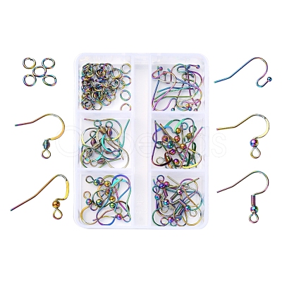 50Pcs 5 Style Ion Plating(IP) Rainbow Color 304 Stainless Steel French & Flat Earring Hooks STAS-YW0001-25-1