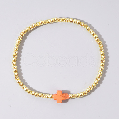 Brass Bead Stretch Bracelets for Women QZ0147-7-1