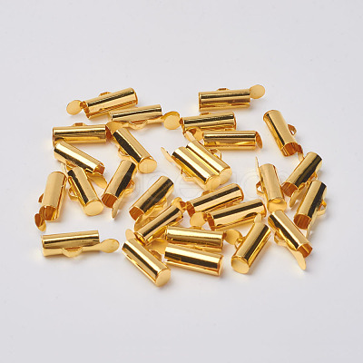 Brass Slide On End Clasp Tubes X-KK-P031-13G-1