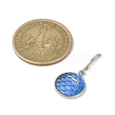 Resin Flat Round with Mermaid Fish Scale Keychin HJEW-JM01279-03-1