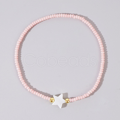 Glass Seed Bead & Shell Star Beaded Bracelet for Women RH2827-1-1