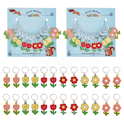 Alloy Enamel Flower Pendant Locking Stitch Markers HJEW-PH01869-1