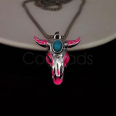 Alloy Ox Head Pendant Necklace with Stainless Steel Chains JN1135D-1