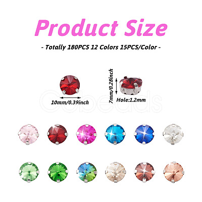 Cheriswelry 180Pcs 12 Colors Sew on Rhinestone DIY-CW0001-39-1