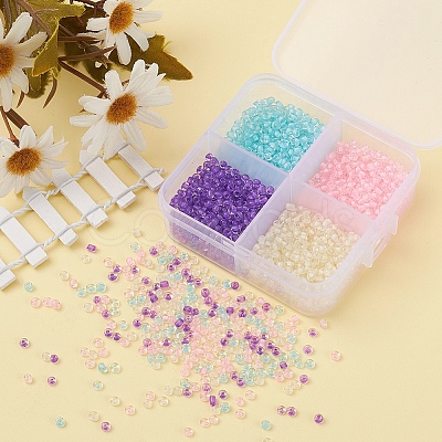 1000Pcs 4 Colors 8/0 Transparent Inside Colours Glass Seed Beads SEED-YW0001-70-1