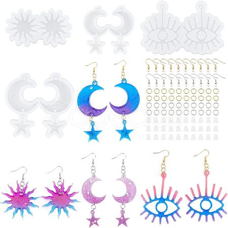 Fingerinspire 4Pcs 4 Style Eye & Sun & Moon Pendant Silicone Molds DIY-FG0002-91-1