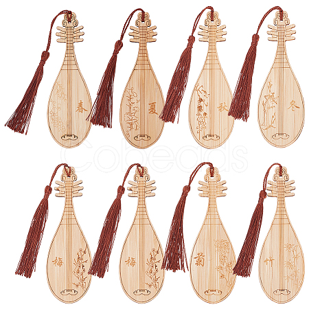 GOMAKERER 8Pcs 8 Style Ancient Musical Instrument Pipa Chinese Style Bookmark with Tassels for Book Lover AJEW-GO0001-13-1