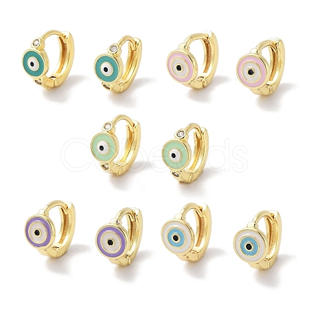 Real 18K Gold Plated Brass Enamel Evil Eye Hoop Earrings for Women EJEW-L269-128G-1
