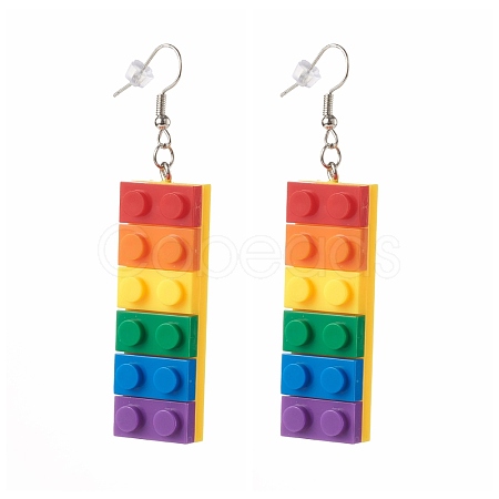 Toy Bricks Style Rainbow Opaque Acrylic Dangle Earring EJEW-JE04543-1