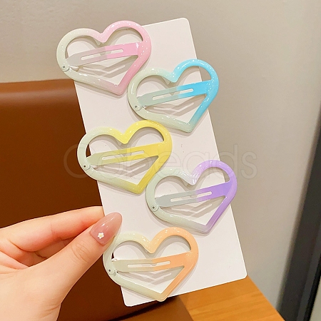 5Pcs 5 Colors Alloy Snap Hair Clips for Girl PW-WGE2ADA-06-1