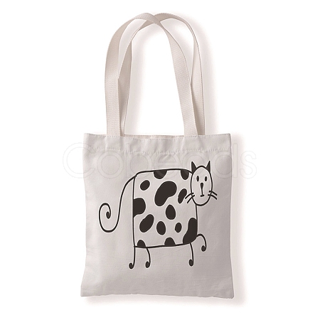 Cute Cat Printed Canvas Women's Tote Bags PW-WGD6880-04-1