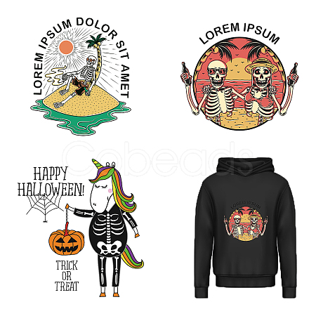 CREATCABIN 3Pcs 3 Style Halloween Theme Horse & Skull Pattern Pet Film with Hot Melt Adhesive Heat Transfer Film DIY-CN0001-42-1