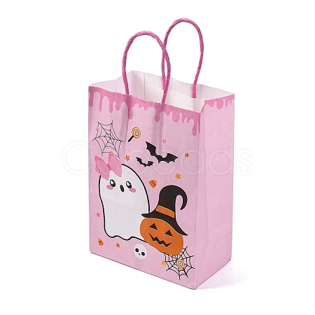 Halloween Theme Ghost & Pumpkin Printed Paper Gift Tote Bags ABAG-Q055-02A-1