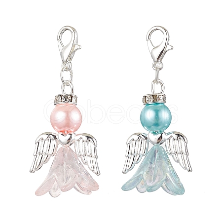 2Pcs 2 Colors Wedding Season Angel Glass Pearl & Acrylic Pendant Decorations HJEW-JM01917-1