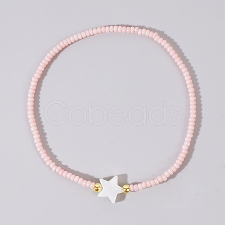 Glass Seed Bead & Shell Star Beaded Bracelet for Women RH2827-1-1