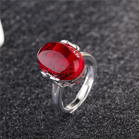 Oval Synthetic Ruby Adjustable Ring FIND-PW0021-04B-1