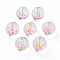 Transparent Glass Enamel Beads, Hand Drawn Beads, Round with Dot, Pink, 12x11mm, Hole: 1.6mm