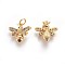 Brass Micro Pave Cubic Zirconia Charms, Bees, Colorful, Golden, 13.5x14~14.5x3.5mm, Hole: 3mm