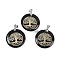 Natural Lava Rock Flat Round Pendants, Tree of Life Charms with Rack Plating Platinum Tone Brass Snap on Bails, Cadmium Free & Lead Free, 30.5~32x25~25.5x6.5~7.5mm, Hole: 4.5x3.5mm