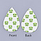 PU Leather Big Pendants, teardrop, with Clover Pattern, Irish Charms, Light Green, 56x37x1.5mm, Hole: 1.2mm