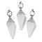 Natural Quartz Crystal Faceted Cone Rock Crystal Big Pendants, with Rack Plating Alloy Findings, Platinum, 61x18.5x17mm, Hole: 8x5mm