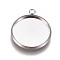 Non-Tarnish 304 Stainless Steel Pendant Cabochon Settings, Plain Edge Bezel Cups, Flat Round, Stainless Steel Color, Tray: 16mm, 20.5x17.5x2mm, Hole: 1.8mm