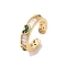 Brass Micro Pave Cubic Zirconia Open Cuff Rings, Heart, Green, Inner Diameter: 16.2mm