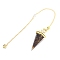 Resin Pointed Dowsing Pendulums, with Natural Tiger Eye Chips Inside and Brass Findings, Faceted Cone, 240mm