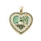 Rack Plating Brass Micro Pave Clear Cubic Zirconia Pendants, with Enamel, Long-Lasting Plated, Lead Free & Cadmium Free, Heart with Castle Charms, Light Green, 28x27.5x4mm, Hole: 3.5x5mm