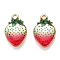 Printed Alloy Pendants, Lead Free & Cadmium Free & Nickel Free, Strawberry Charm, Light Gold, Honeydew, 17x10.5x2.5mm, Hole: 1.8mm