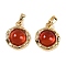 Natural Carnelian(Dyed & Heated) Pendants, Brass Half Round Charms, Real 18K Gold Plated, 15.5x13.5x5.5mm, Hole: 2.5x5mm