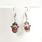 Natural Crystal Stone Hamsa Hand & Round Dangle Earrings, Handmade Sweet Ear Jewelry, Platinum, Dark Orange