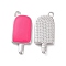 Ion Plating(IP) Brass Enamel Pendants, Ice-Lolly, Real Platinum Plated, Hot Pink, 20x9x2mm, Hole: 1.5mm