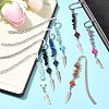 7Pcs 7 Styles Cross Dyed Synthetic Turquoise & Alloy Feather Charm Bookmarks AJEW-JK00350-2