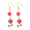3 Pairs 3 Style Red Alloy Enamel Charms & Rose Beaded Dangle Earrings EJEW-JE05031-04-4