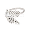 304 Stainless Steel Leaf Open Cuff Ring for Women RJEW-K245-40P-1