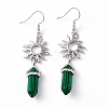Synthetic Malachite Bullet with Sun Dangle Earrings EJEW-I276-01P-05-2