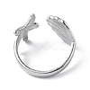 304 Stainless Steel Shell with Starfish Open Cuff Ring for Women RJEW-C046-03P-3