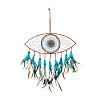 Evil Eye Woven Net/Web with Feather Pendant Decoration HJEW-I013-08-1