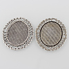 Tibetan Style Antique Silver Alloy Flat Oval Tray Cabochon Settings X-TIBE-M021-12AS-2