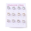 6 Pairs Cubic Zirconia Flat Round Stud Earrings EJEW-G291-04D-M-1