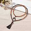 Wood & Tiger Eye Beads Wrap Necklaces NJEW-JN04135-9