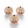 Printed Natural Wood European Beads WOOD-S055-41-1