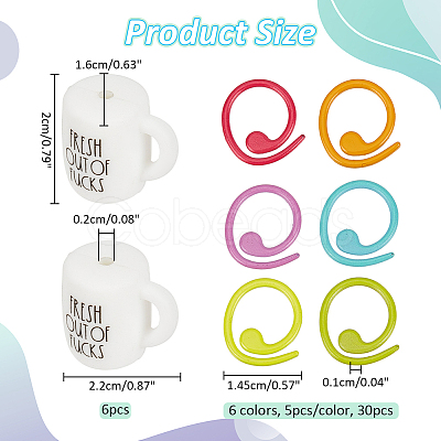 Nbeads Cup with Word Food Grade Eco-Friendly Silicone Knitting Needle Stoppers DIY-NB0010-69-1