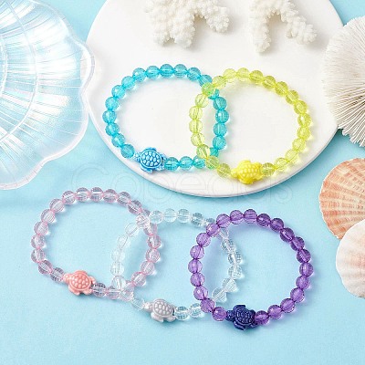 5Pcs 5 Colors Handmade Porcelain Turtle Stretch Bracelets BJEW-JB10247-1