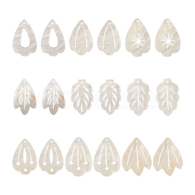 KISSITTY 18Pcs 9 Shapes Natural Capiz Shell Pendants SHEL-KS0001-01-1