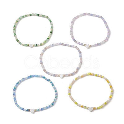 5Pcs 5 Styles Facete Rondelle Glass Beaded Stretch Bracelets BJEW-JB10332-1