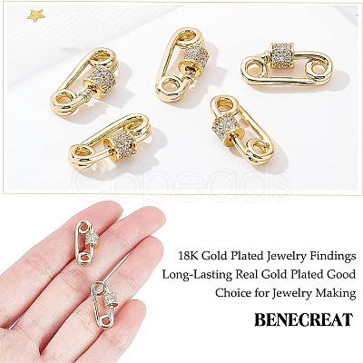 BENECREAT Brass Micro Pave Clear Cubic Zirconia Screw Carabiner Lock Charms KK-BC0004-62-1