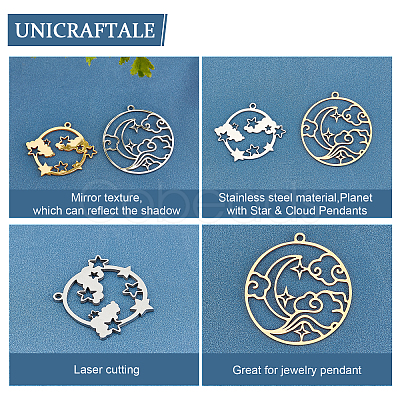 Unicraftale 8Pcs 4 Style Ion Plating(IP) 201 Stainless Steel Pendants STAS-UN0033-32-1